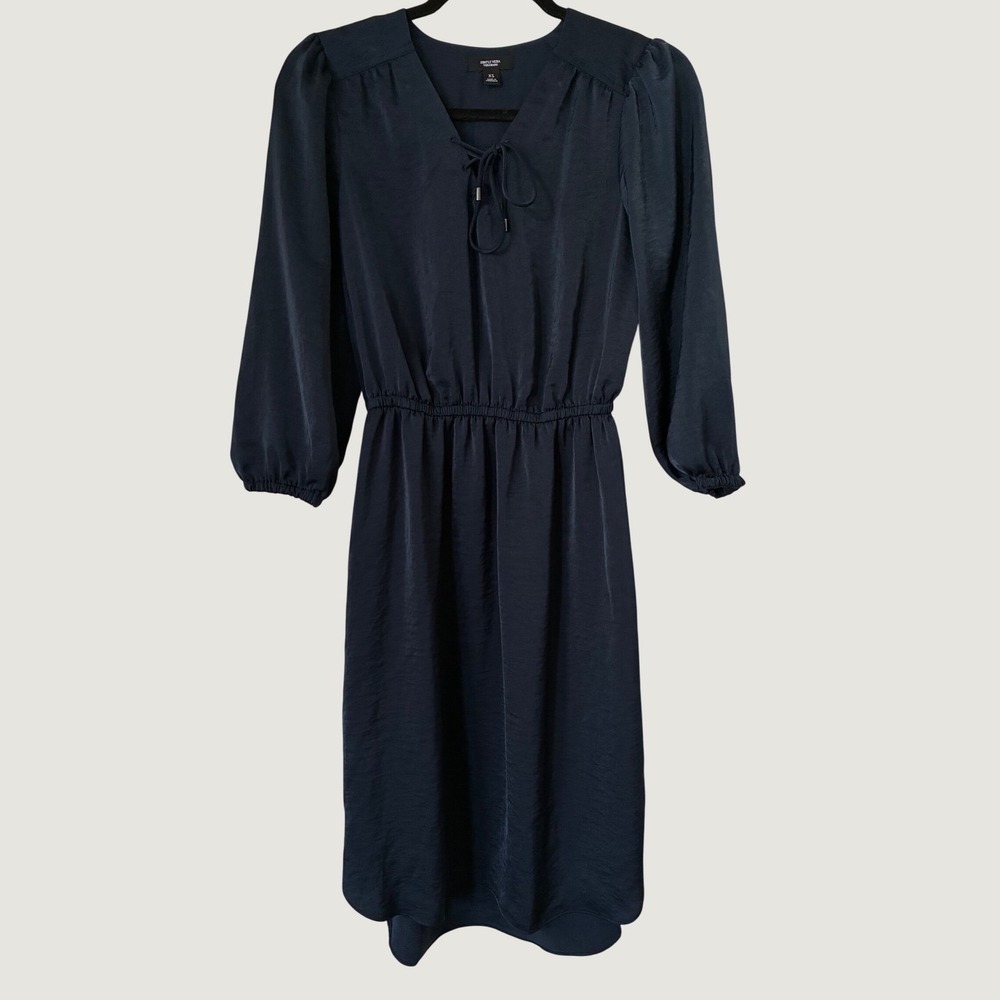 Simply Vera Vera Wang Navy Blue Satin Lace Up V-Neck Midi Dress XS